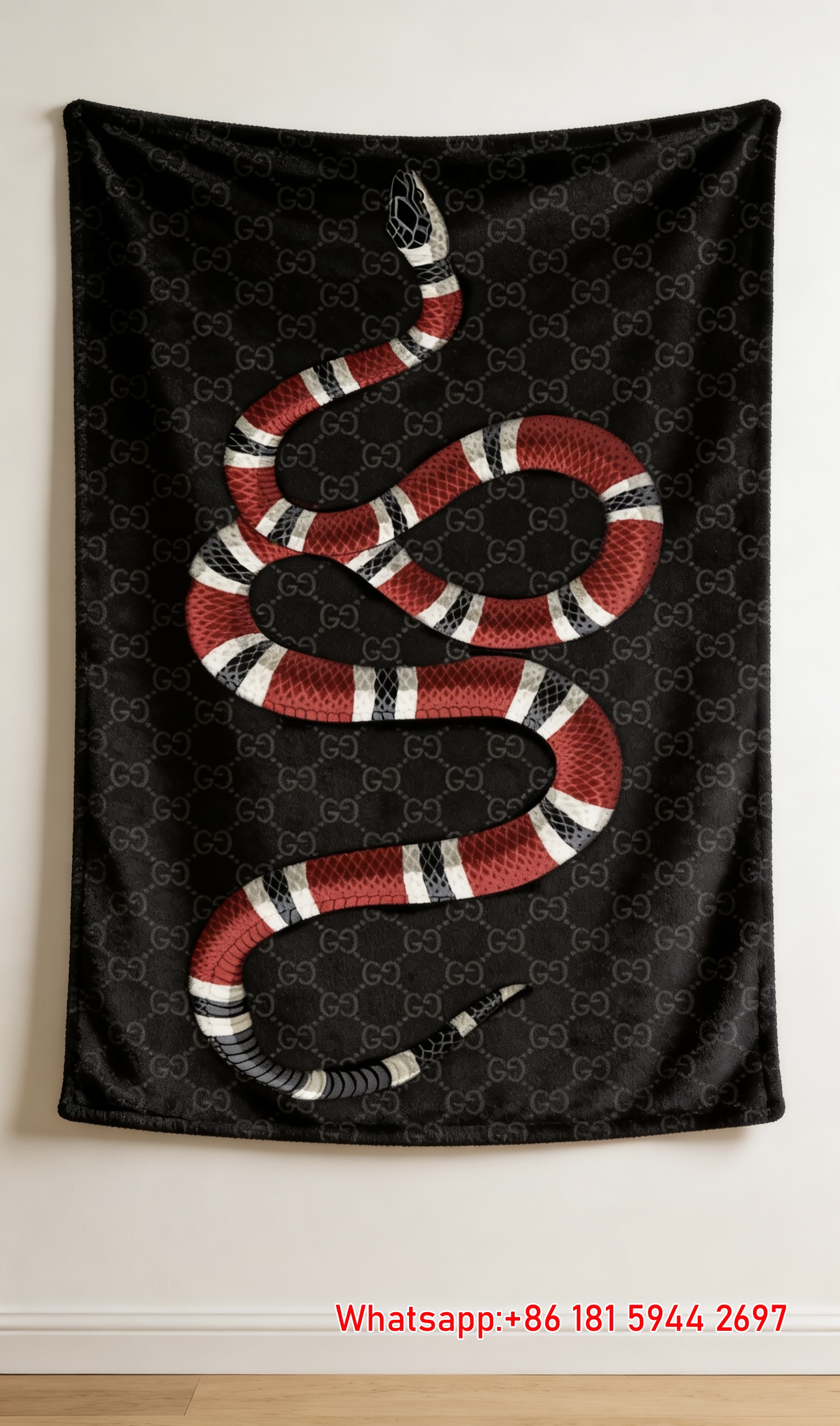 Iconic Red Snake GG Monogram Flannel Blanket Luxury throw blanket IMG_2645